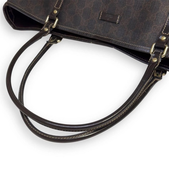 Gucci Vintage GG Supreme Tote Bag Shoulder Bag Brown PVC & Leather Large - Picture 10 of 13